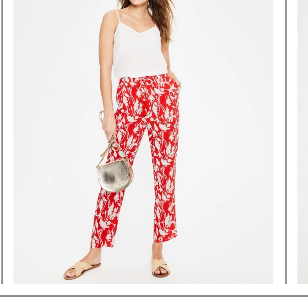 Boden Red Floral Pull-On Crinkle Pants